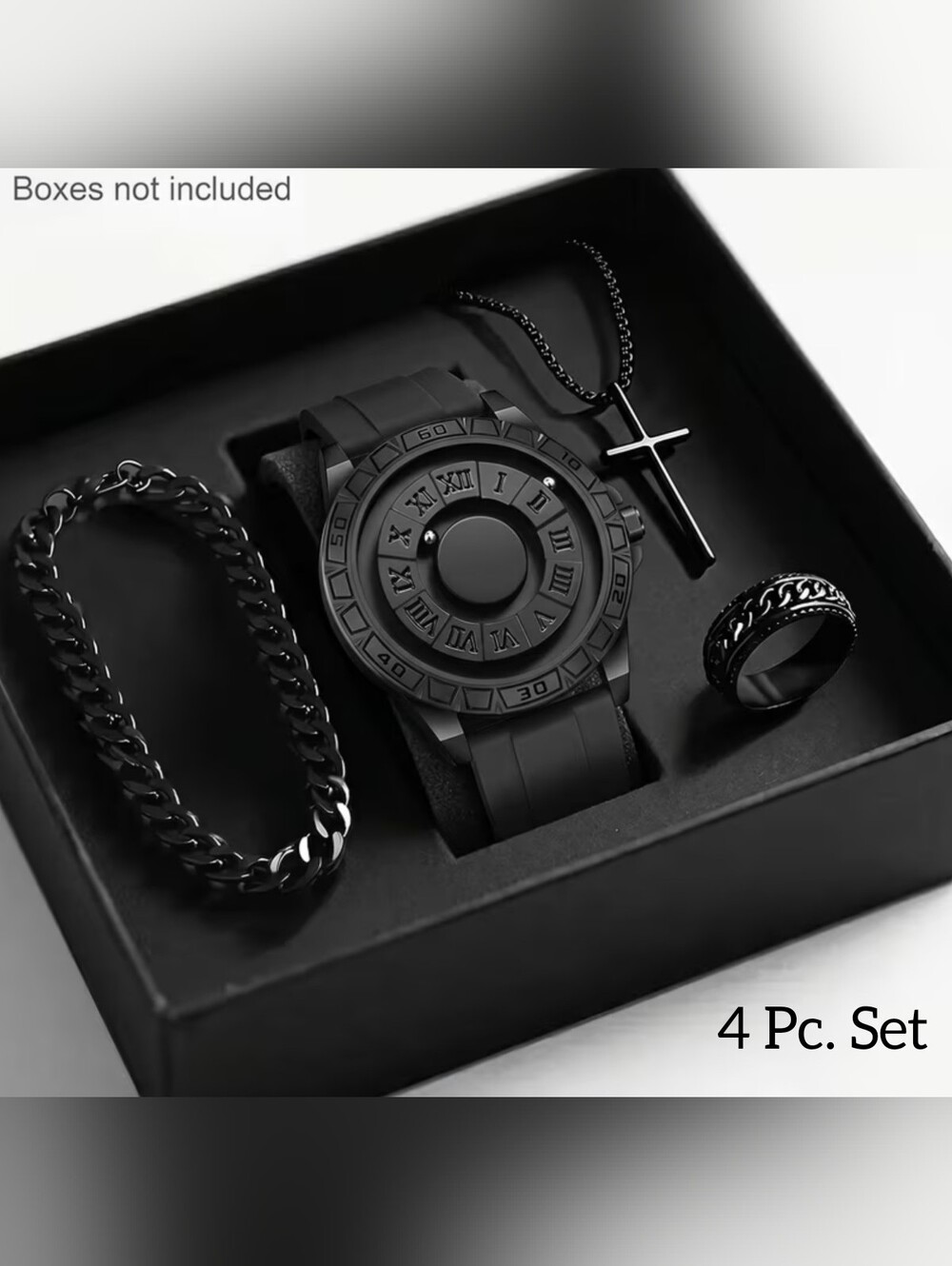4 Piece matt black magnetic ball bearing watch set